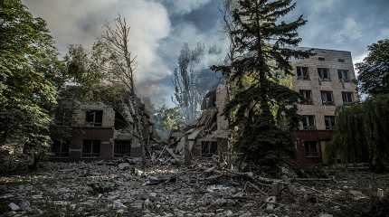 building destroyed by a military strike,