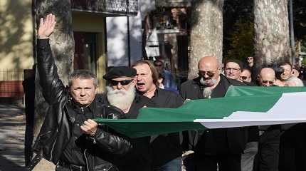 People march in the hometown of Benito Mussolini