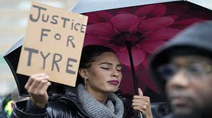 Protesters march...