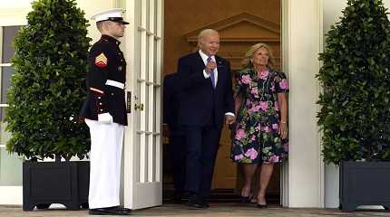 Joe Biden accompanied by first lady Jill Biden