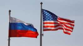 National flags of Russia and the U.S.