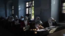 Afghan girls participate in a lesson at Tajrobawai Girls High School