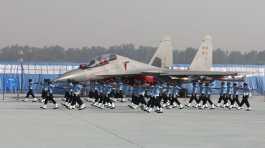 Sukhoi-30MKI jet is seen during the 88th Air Force Day parade