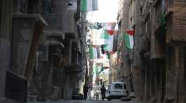 Palestinian flags in Yarmouk camp
