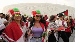 Female Morocco fans arrive at the stadium