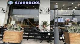 People sit in an unlicensed Starbucks cafe