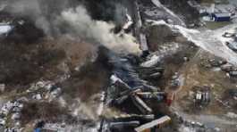 U.S. NTSB shows derailed freight train