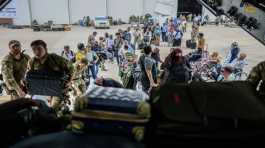 British Nationals evacuated onto a RAF aircraft at Wadi Seidna Air Base