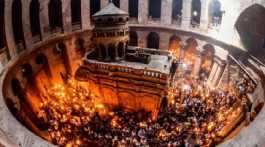 Edicule during Holy Fire ceremony at Jerusalem Sepulchre church