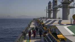 Crew members of the cargo ship Med Island