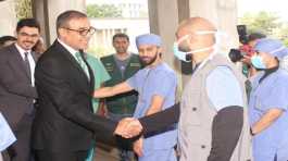 Saudi Arabia Ambassador to Kenya Khalid bin Abdullah Al- Salman greets cardiologists at KNH.