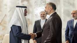 Sheikh Mohamed bin Zayed Al Nahyan greets Hossein Amir Abdollahian