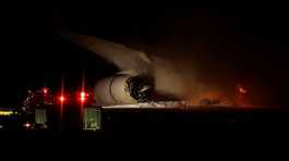 Japan Airlines' A350 airplane burning 