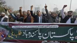 Members of Muslim Talba Mahaz Pakistan chant slogans