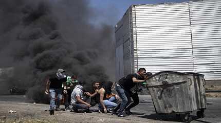 Palestinian demonstrators clashes with Israeli forces.