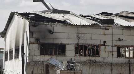 destroyed barrack at a prison in Olenivka