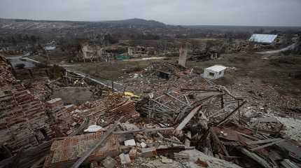 destroyed Orthodox church is seen