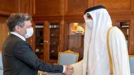 Qatari Emir Sheikh Tamim bin Hamad Al Thani with Robert Habeck 