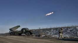 Ukrainian army launcher fires rockets